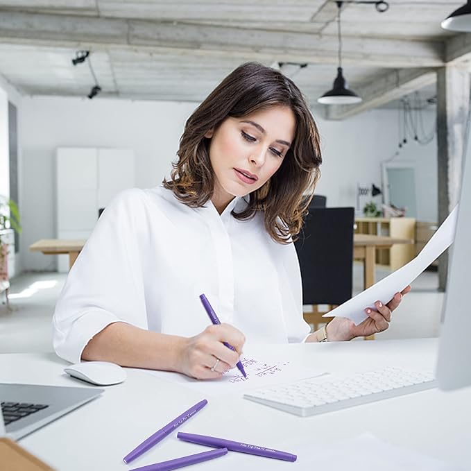 Lelix Felt Tip Pens, 15 Purple Pack, 0.7mm Medium Point, Felt Tip Markers Pens for Journaling, Writing, Note Taking, Planner, Perfect for School Office and Art Supplies