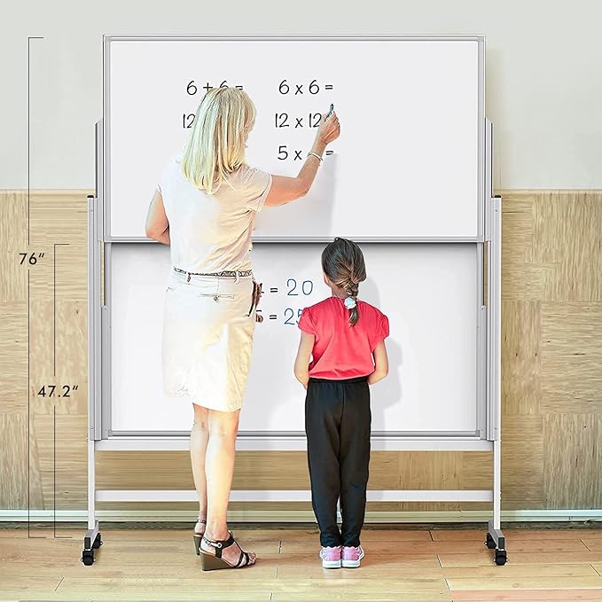maxtek Dry Erase Whiteboard Height Adjustable, Easel Stand Rolling White Board on Wheels - 48 x 60 Large Mobile Dry Erase Board, 4' x 5' Double Sided Magnetic Whiteboard for School Office Home