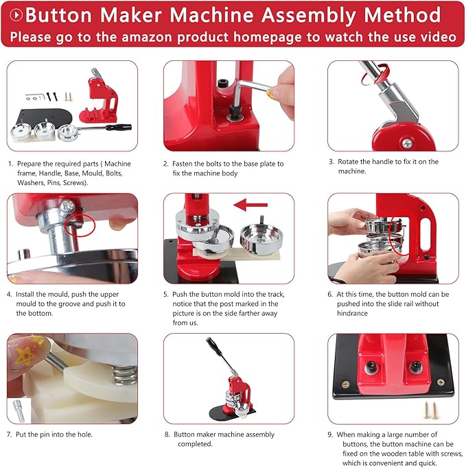 Button Maker Machine Multiple Sizes, Pin Maker Button Machine 1.25+2.25 Inch (32+58mm), DIY Button Press Machine Kit with 200 Button Parts Supplies, Comes with Circle Cutter and Cutting Mat