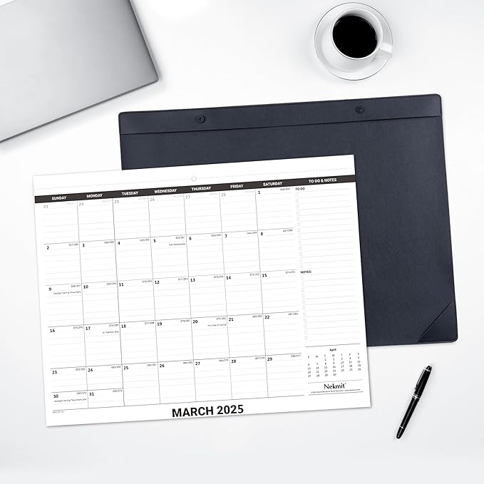 Nekmit Large Desk Calendar 2025-2026 with PU Faux Leather Desktop Mat, Runs From July 2025 - June 2026, Big Desk Pad Calendar 21 x 16 1/2 Inches for Home and Office