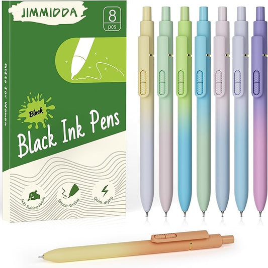 8Pcs Gel Pens with Black Ink, Fine Point Smooth Writing Pens, Quick-dry Gel Retractable Pens for Journaling Note Taking, Cute Office School Supplies for Adults Kids (0.7mm, Gradient)