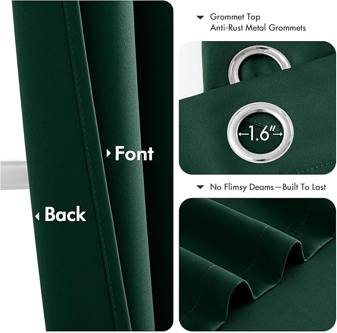 MIULEE Hunter Green Blackout Curtains - Thermal Insulated Bedroom Curtains Room Darkening Drapes for Living Room Kitchen Grommet Top Light Blocking Window Treatment, 40 x 54 Inches Long, 2 Panels
