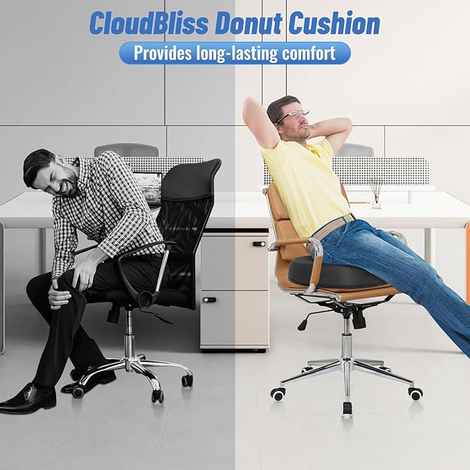 CloudBliss Donut Pillow Seat Cushion for Tailbone Pain Relief and Hemorrhoids, Memory Foam Chair Cushion for Postpartum Pregnancy, Seat Cushions for Men and Women for Home & Office, (Grey)