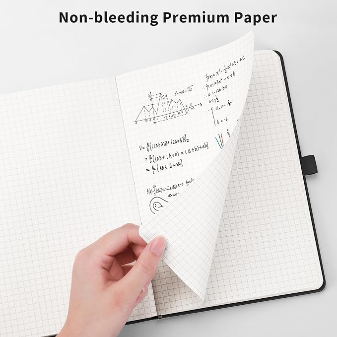 RETTACY Graph Grid Paper Notebook, 192 Pages, A5 Medium Size (5.7'' x 8.3''), 5 Squares per Inch, Leather Hardcover, 100 GSM Thick Paper, for School, Students, Math, Engineering (Light Green)