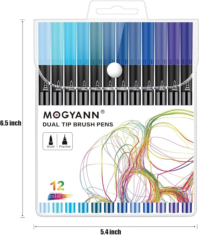 Mogyann Blue Markers, 12 Pack Dual Brush Pens Drawing Markers for Art Sketching