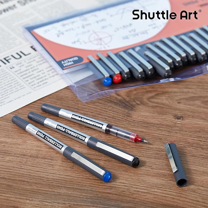 Shuttle Art RollerBall Pens, 25 Pack(21 black 2 blue 2 red) Fine Point Roller Ball Pens, 0.5mm Liquid Ink Pens for Writing Journaling Taking Notes School Office