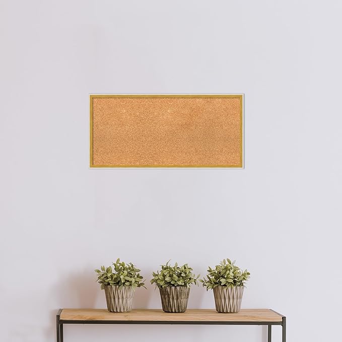 Amanti Art Natural Cork Board for Wall, 15x31 Vision Board with White Frame, Medium Corkboard Office Decor for Home Organization, Modern Corkboard Pinboard to Display Items for Home Organization in
