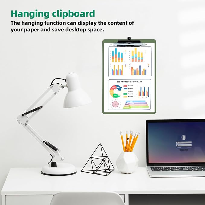 Clipboard with Pen Holder, 6 Pack Plastic Clipboard with Low Profile Metal Clip, Hanging Clip Boards Holds 8.5x11 Inch Papers, Standard A4 Letter Size Clip Boards for Offices & School, Green