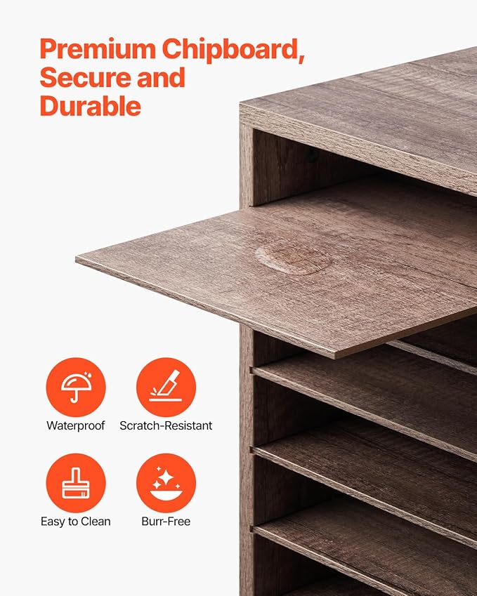 VEVOR Literature Organizer, 27 Compartments Office Mailbox with Removable Shelves, Wood Mailbox Sorter Particle Board Office Home Classroom Storage, File Sorter for File, Document, Paper, Black-Grey