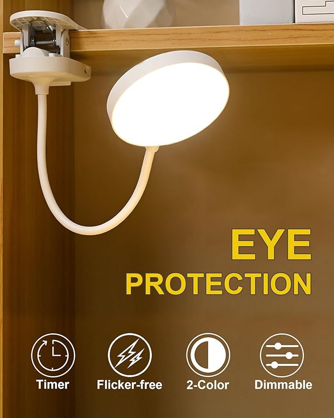 SZOKLED Red Light Reading Lights for Books in Bed, Clip on Lamp with Timer & Dimmable, Rechargeable Eye Care Night Light for Bedroom, Desk, Laptop, Headboard