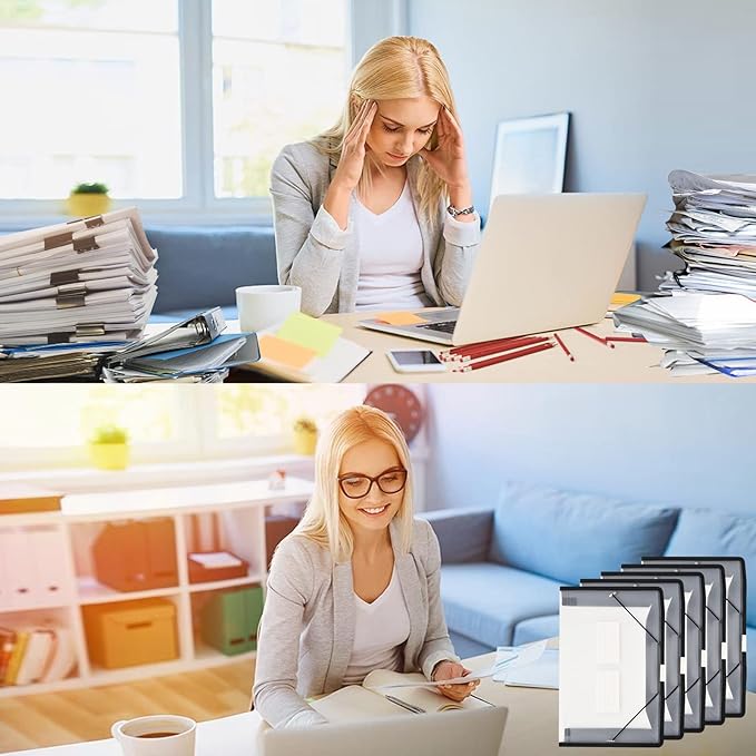 Expanding File Folder Document Organizer r with Flap and Cord Closure, Waterproof Transparent Document Bag, 2.8" Expansion, Letter A4 Expandable File Folder for Home School Office Organization，5 Pack