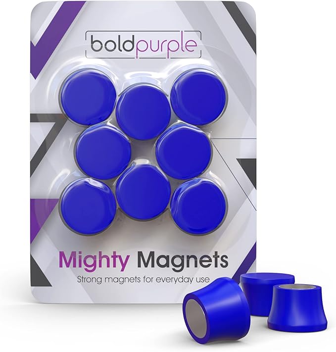 Strong Magnets for Whiteboard, Glassboard and Fridge (Blue, 8 Pack, Small). N54 Neodymium Rare Earth Heavy Duty Magnets for Home and Office Supplies.