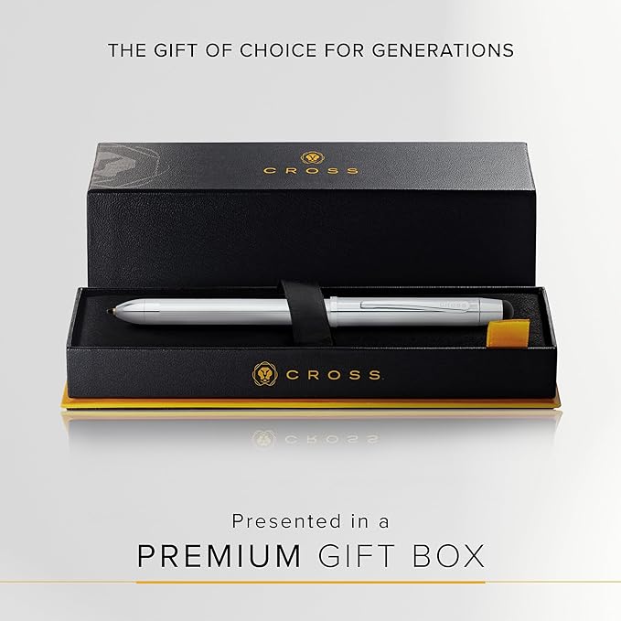 Cross Tech3+ Refillable Tech3+ Presented in a Premium Gift Box - Medium Point, Black Ink, Lustrous Chrome