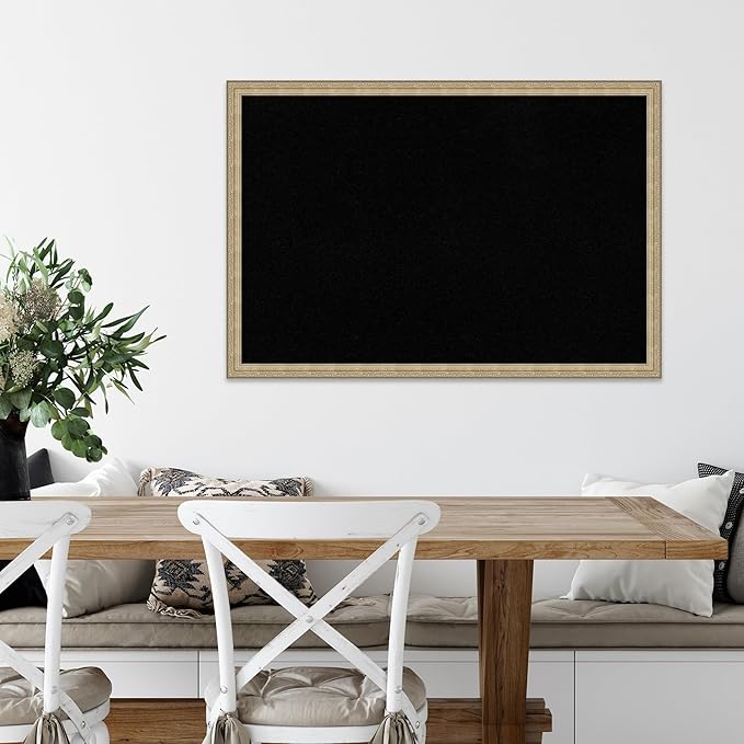 Amanti Art Black Cork Board for Wall, 26x38 Vision Board with Champagne Frame, Large Corkboard Office Decor for Home Organization, Traditional Corkboard Pinboard to display items for home organization