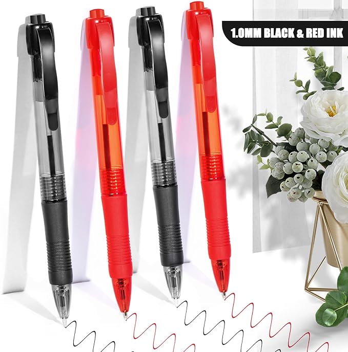 deegtran Pens Bulk, 50 Pack No Bleed Black & Red Ink Click Pens with Soft Grip, Wholesale Retractable Ballpoint Pens for Office School, Medium Point Smooth 1.0MM