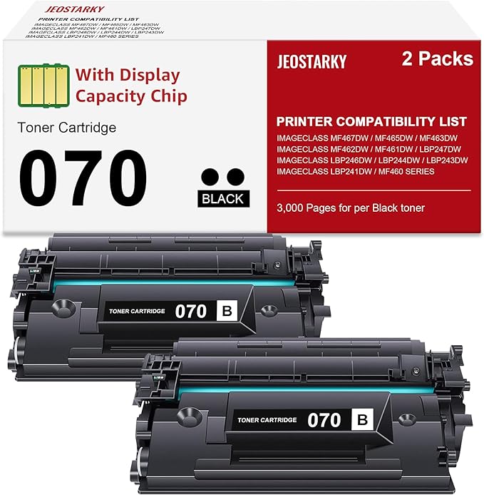 Compatible for Canon 070 Black Toner Cartridge Replacement for Canon 070h CRG070 Toner for Canon ImageCLASS MF465dw MF462dw MF460dw LBP246dw LBP247dw LBP243dw LBP240dw Laser Printer 2 Pack