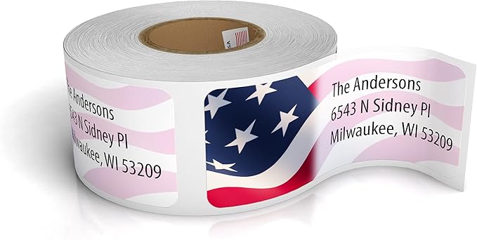 Customized Personalized Address Labels - Made in The USA by Kenco (250 Labels, American Flag)