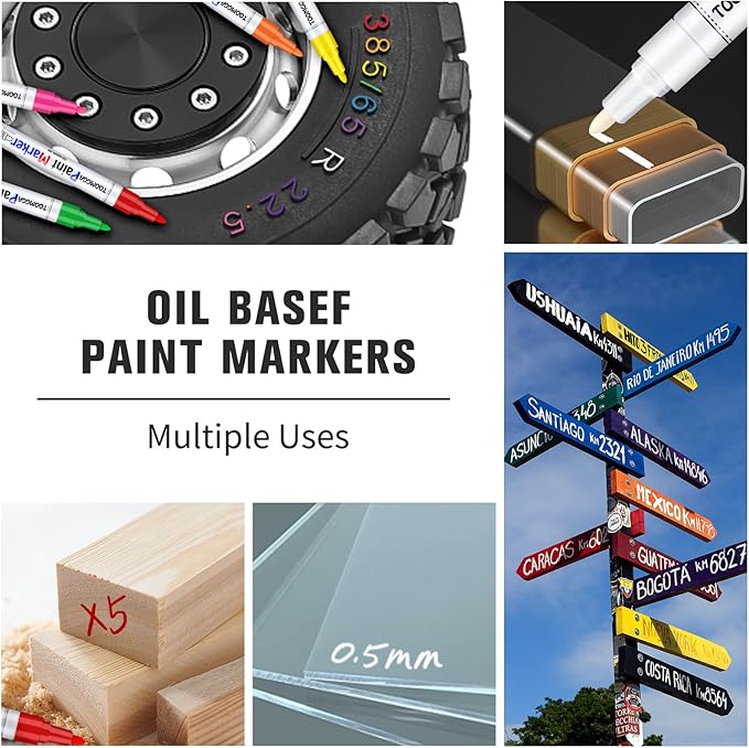 Silver Paint Pens Paint Markers Permanent Markers Oil Based for Metal Wood, Metal, Car Tyre,Wood, Plastic, Rock Painting, Glass, Craft Supplies,Waterproof