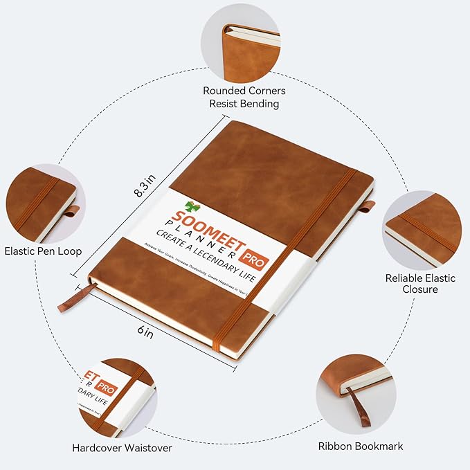 Lined Journal Notebook, 200 Pages, Leather Hardcover Notebooks, A5 College Ruled Thick Classic with Pen Loop Notebook Journals for Writing, for Women Men Office School, 5.75'' X 8.38'', Brown