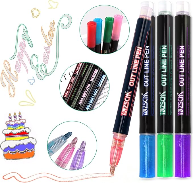 Double Line Outline Metallic Markers,Super Squiggles Shimmer Markers Pen,12 Colors Self-Outline Metallic Markers Glitter Writing Drawing Pens for Christmas Card Writing,Posters,DIY Art Crafts