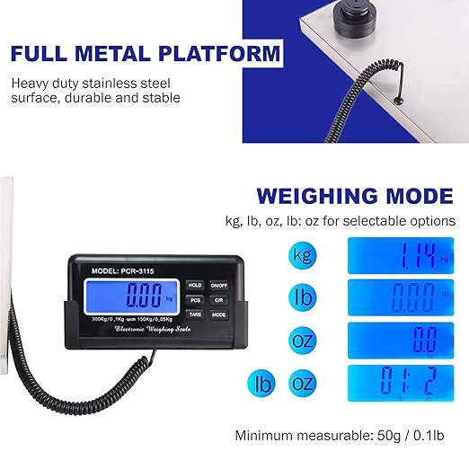 Charmline 660lbs x 0.2oz High Accuracy Digital Postal Scales, Shipping Scale with 15x12 Stainless Steel Platform, Heavy Duty Scale for Packages/Small Business/Postage/Luggage