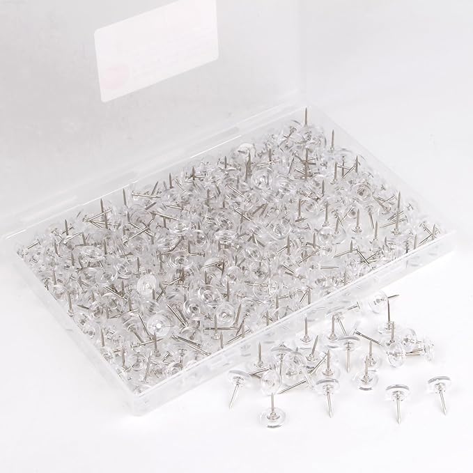 Push Pins 400-count Flat Clear Thumb Tacks Steel Point and Plastic Head for Corkboard and Wooden Photo Wall