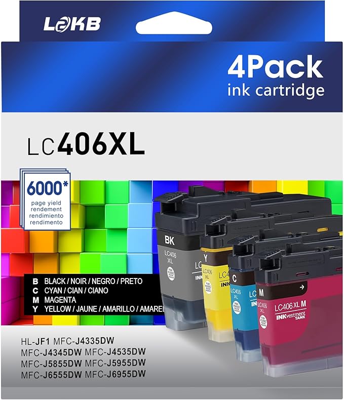 LC406XL Compatible Ink Cartridges Replacement for Brother LC406 Ink Cartridges to Use with Brother Hl-JF1 MFC-J4335DW, MFC-J4345DW, MFC-J4535DW, MFC-J5855DW MFC-5955DW MFC-J6555DW MFC-J6955DW