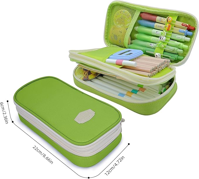 Large Capacity Pencil Case - Durable Zipper Aesthetic Pen Pouch, Big Storage Organizer for School, Office & Travel - Waterproof & Multi-Use (Fruit Green)