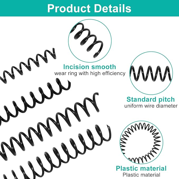 Plastic Spiral Binding Coils 100 Pack, Coil Binding Multi Sizes (6mm+8mm+10mm+12mm), 4:1 Pitch Black Binding Spirals for Students and Coworkers