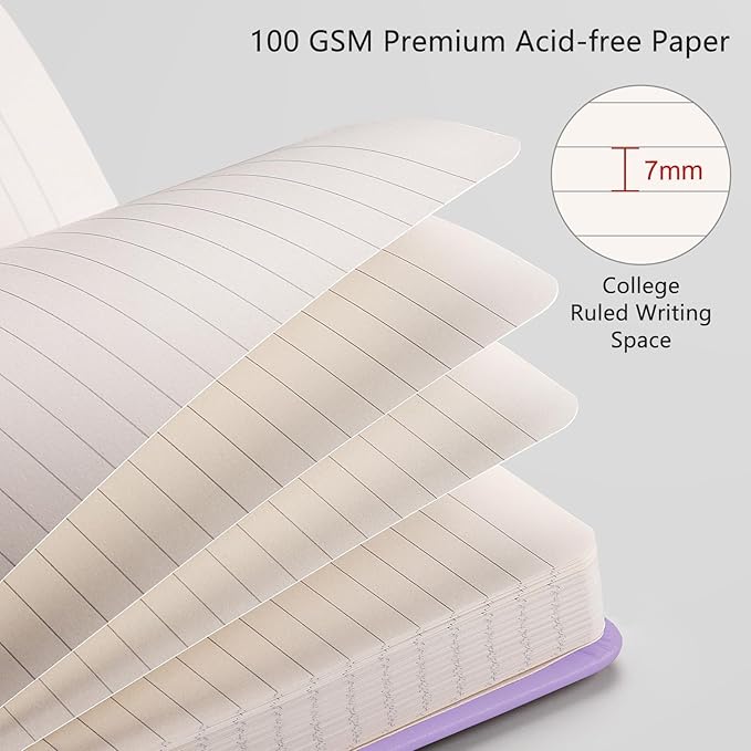 RETTACY Lined Journal Notebook, 2-Pack, 192 Numbered Pages per Pack, A5 Medium Size (5.7'' x 8.3''), for Men & Women, Writing, Work, Leather Hardcover, 100 GSM Thick Paper (Black & Purple)