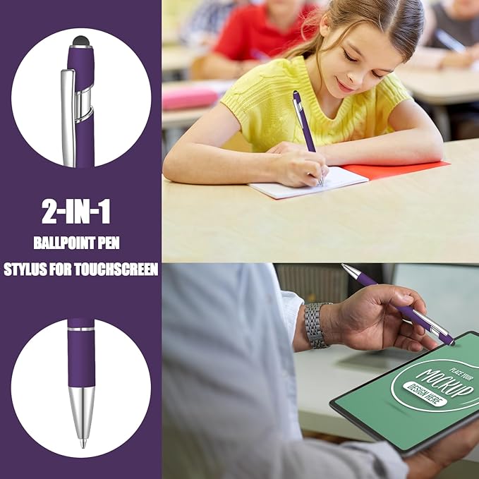 12 Pcs Blue Ink Ballpoint Pen with Stylus Tip, 1.0 mm Metal Pen Stylus Pen for Touch Screens, 2 in 1 Thank You Pen Gift for Friends, Colleagues, Coworker, Office, Family(Deep Purple)