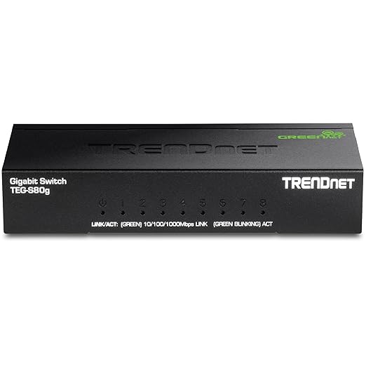 TRENDnet 8-Port Mini Gigabit Switch, TEG-S80g, Ethernet Splitter, NDAA + TAA Compliant, Desktop Metal Ethernet Network Switch, 8 x Gigabit Ports, Fanless, Lifetime Protection, Black