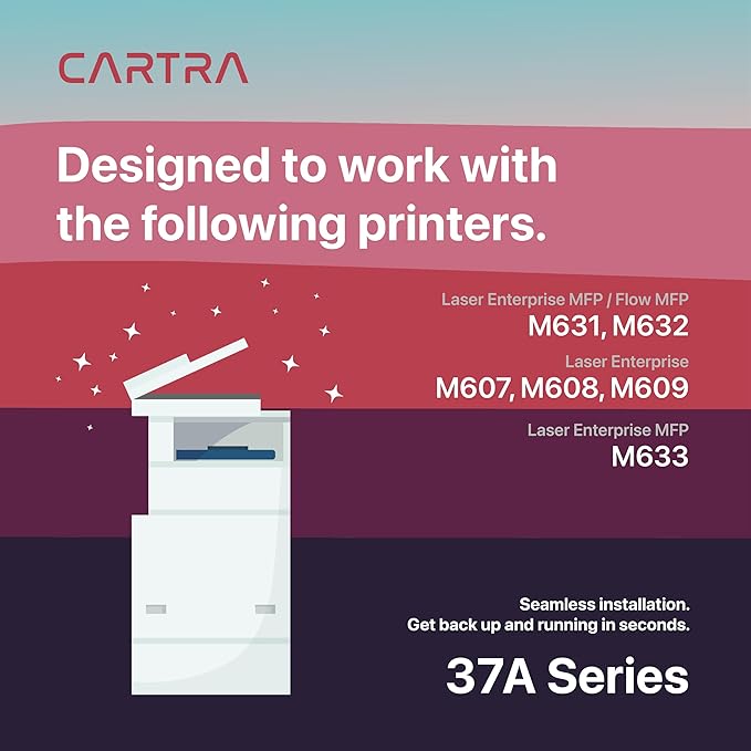 37A Compatible Toner Cartridge Replacement for HP 37A Black Toner Cartridge CF237A M607 M608 Works with Toner Enterprise M607n M607dn M608n M608dn M608x M609 MFP M631 M632 M633 Ink Printer Black 2Pack