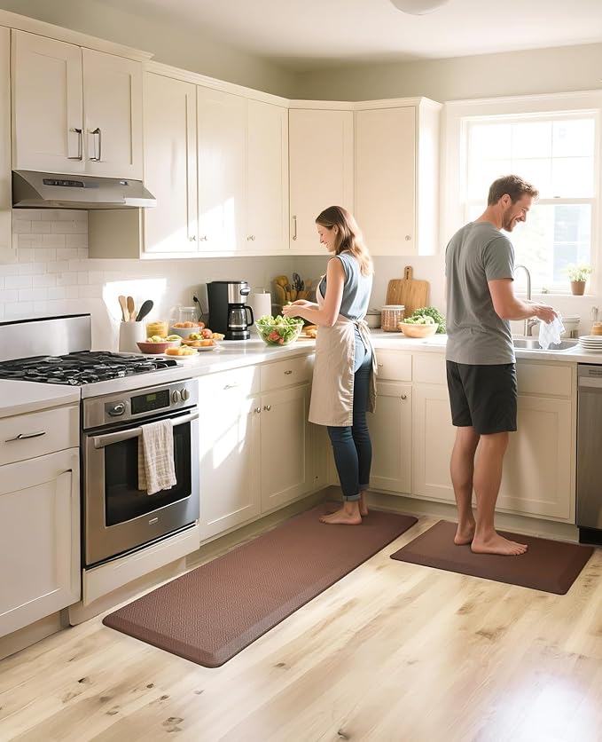 Ophanie Kitchen Mats for Floor, 3/4 Inch Thick Kitchen Rugs, Anti Fatigue Standing Cushioned Mat, Waterproof,Comfort Ergonomic Mat for Office, Home, Sink, 24'' x 70'' Brown Non-Slip Bottom