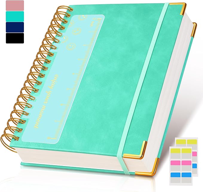 Spiral Notebook Journal 7.6” x 10”, 300 Pages Hardcover Leather Lined Journals for Women Men, B5 Large College Ruled Notebooks with 100 GSM Thick Paper, Spiral Journal for Writing Work School, Teal