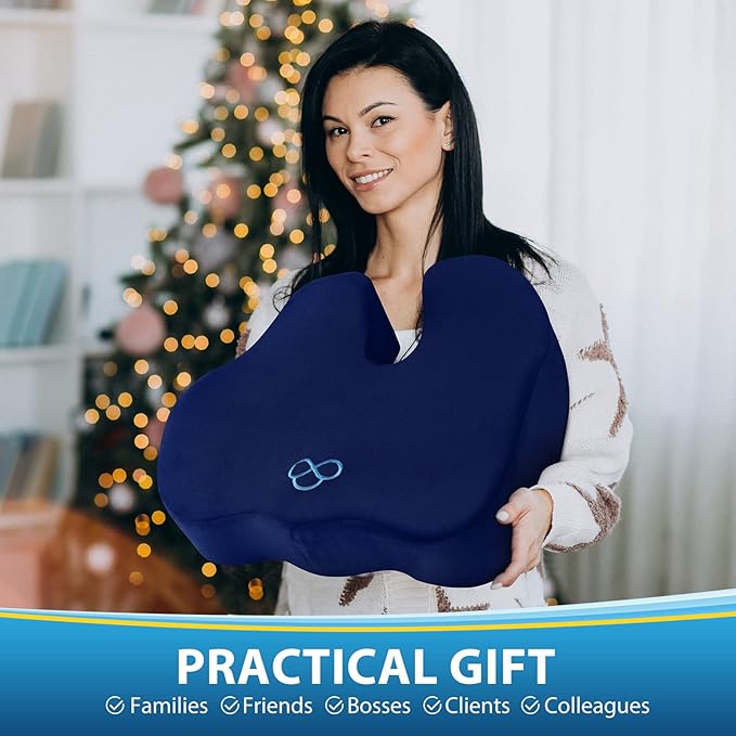 BlissTrends Seat Cushion,5.2in Thick Memory Foam Cushions for Office Chair, Car Seat, Airplane, Relieving Pressure Tailbone Sciatica Back Pain for Long Sitting Office Workers, Car Drivers Blue