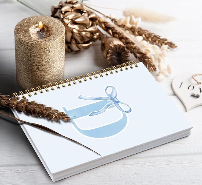 Initial D Notebook Journal,Personalized Teen Girl Gifts,Coquette Trendy Preppy Blue Bow Spiral Notebook,Monogrammed Gifts for Women Teen Girl,College Ruled Hardcover Spiral Notebook 5.5 x 8.3