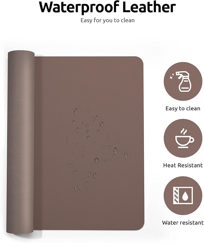 YSAGi Leather Desk Protector, Office Mat, Large Mouse Mat, Non-Slip PU Leather Blotter, Laptop Pad, Waterproof Writing Pad for Office and Home (Chocolate, 31.5" x 15.8")