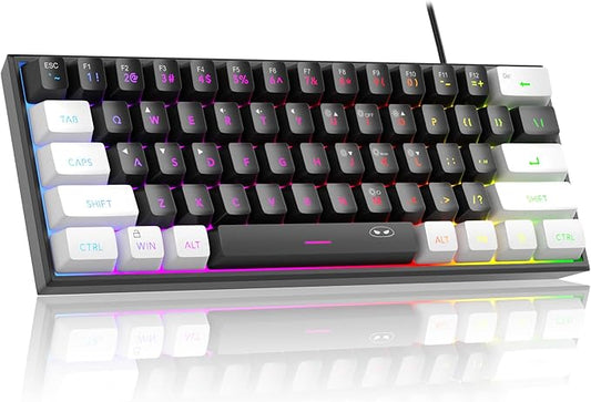 MageGee Mini 60% Gaming Keyboard, RGB Backlit 61 Key Ultra-Compact Keyboard, TS91 Ergonomic Waterproof Mechanical Feeling Office Computer Keyboard for PC, MAC, PS4, Xbox ONE Gamer(White Black)…