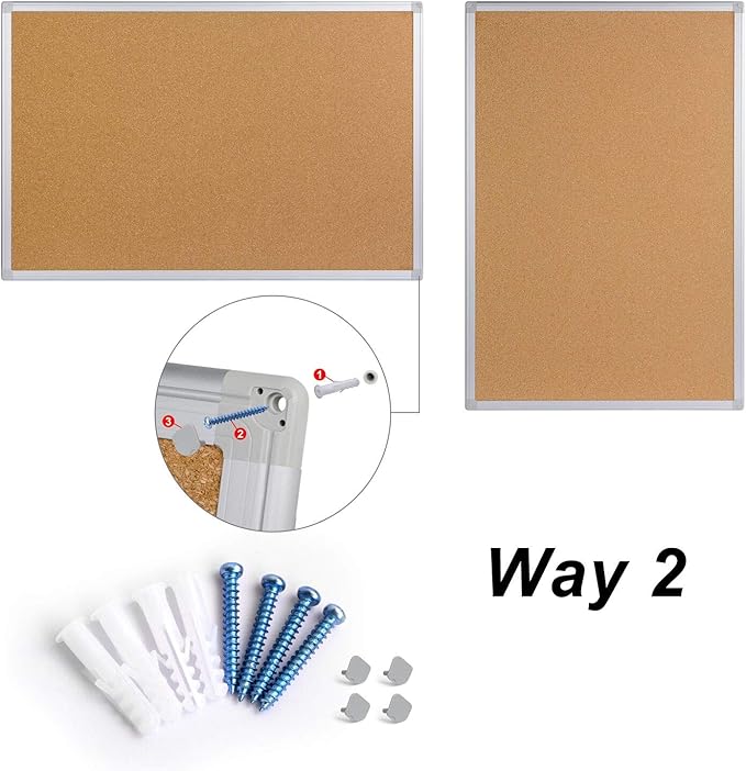 Board2by Large Cork Board Bulletin Board 48 x 36, Silver Aluminium Framed 4x3 Corkboard, Office Board for Wall Cork, Wall Mounted Notice Pin Board with 15 Push Pins for School, Home & Office