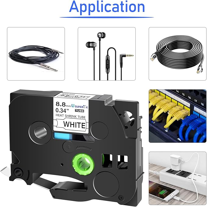 USUPERINK 5 PK Compatible for Brother Ptouch HSe-221 HSe221 HS-221 HS221 8.8mm Black on White Heat Shrink Tube Label Tape use in PT-D210 PT-D400 PT-E300 PT-E500 PT-P750WVP Label Maker (0.34''x 4.92ft)