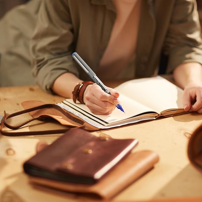 EYEYE Black Rollerball Pens 0.7mm Needle Tip 12 Pack, Medium Point Pen Quick Dry, Liquid Ink Pens Fine Point Smooth Writing Pen for Journaling, Note Taking, Office, School Supplies