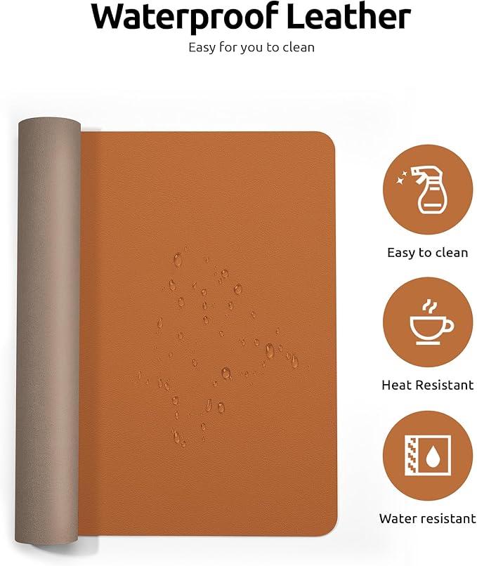 YSAGi Leather Desk Protector, Office Mat, Large Mouse Mat, Non-Slip PU Leather Blotter, Laptop Desk Mat, Waterproof Writing Pad for Office and Home (Brown, 35.4" x 17")