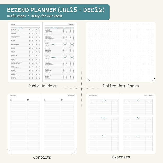 BEZEND Pocket Planner 2025-2026 Weekly and Monthly, 3.5" x 6" Academic Planner (Jul 25-Dec 26) 18-Month Mid-Year Calendar Book, Storage Pocket, Pen Holder, PU Leather Hardcover - Black
