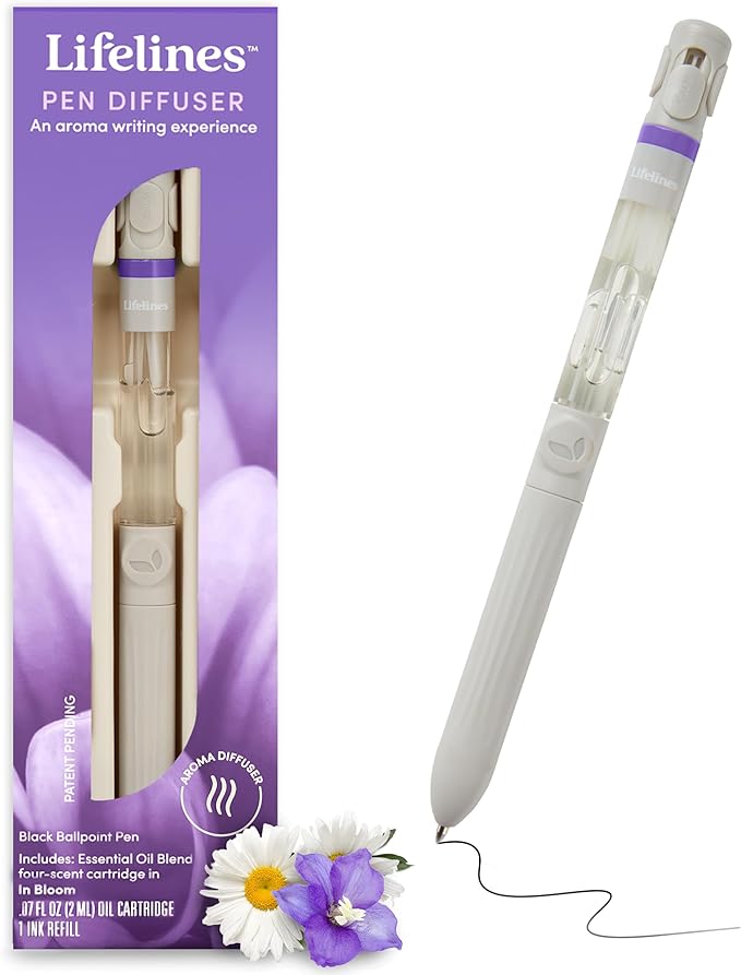 Lifelines Pen Diffuser, In Bloom - 1mm Black Ballpoint Pen with Scented Essential Oil Blends – Aromatherapy Diffuser & Sensory Immersion Diffuse Aroma As You Write