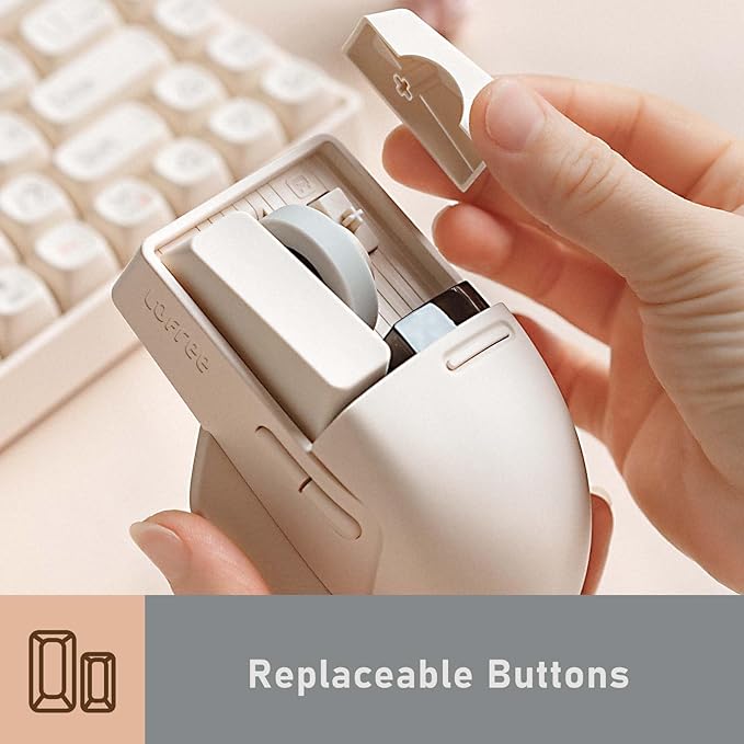 LOFREE Touch PBT Wireless Mouse with USB Receiver, Bluetooth, Wired Connection, Rechargeable, 4000 DPI with OLED Screen Compatible with Glass Surface for Mac Windows PC Notebook/Block Retro Grey