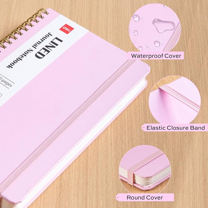 deli 6-Pack Lined Spiral Journal Notebook, 160 Pages, A5 (5.5"x8") Hardcover Writing Notebook, College Ruled Spiral Bound Journal for Women & Men - Perfect for Work, School, Office & Note Taking