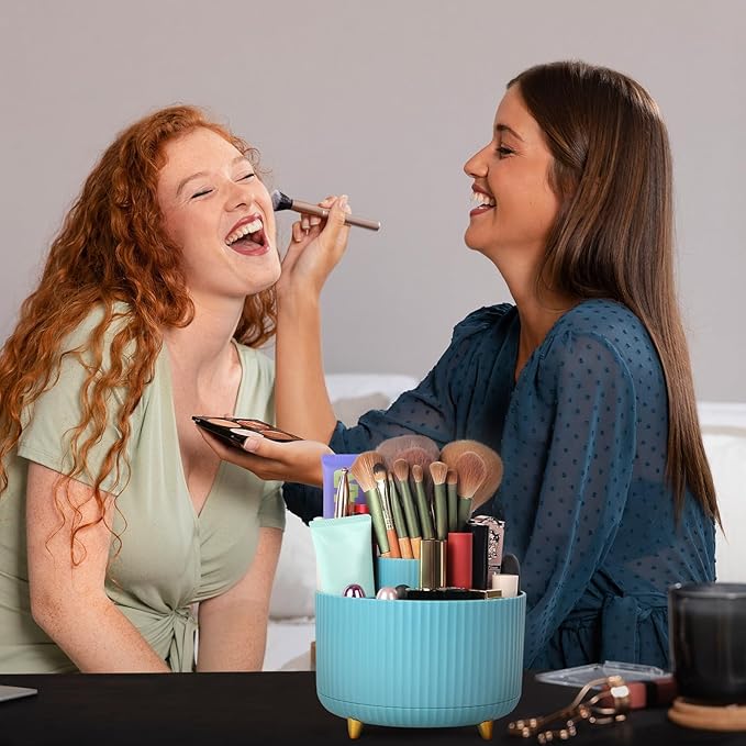 SKYDUE Makeup Organizer, Rotating Pencil Pen Holder for Desk, Dual-Purpose Desktop Organizer for Cosmetics & Pens, Makeup Brush Holder with 5 Slots, Pencil Cup for Office, Home