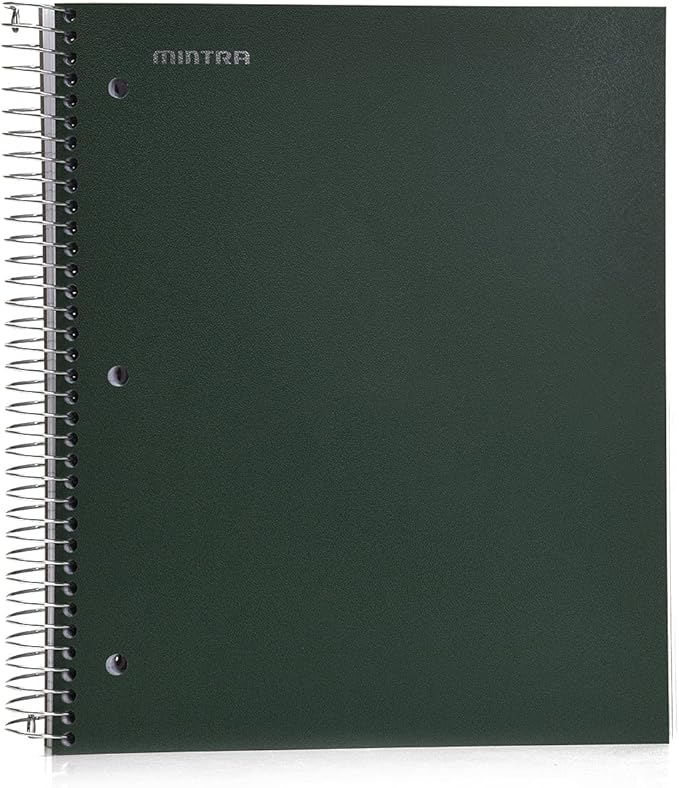 Mintra Office Durable Spiral Notebooks, 5 Subject (Green Olive, College Ruled 1pk)