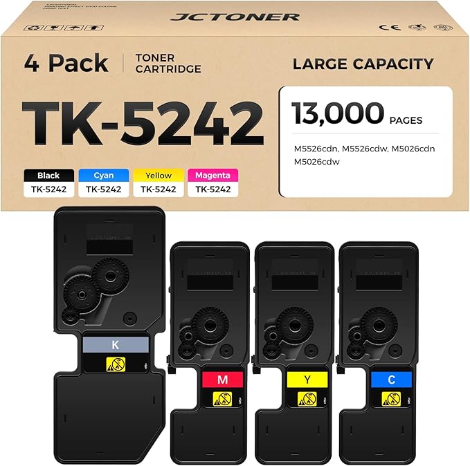 TK-5242 TK5242 Toner Cartridge Set 4-Pack High Yield Compatible for Kyocera ECOSYS M5526cdn M5526cdw M5026cdn M5026cdw Printer Replacement for Kyocera 1T02R70US0 1T02R7CUS0 1T02R7BUS0 1T02R7AUS0 Black
